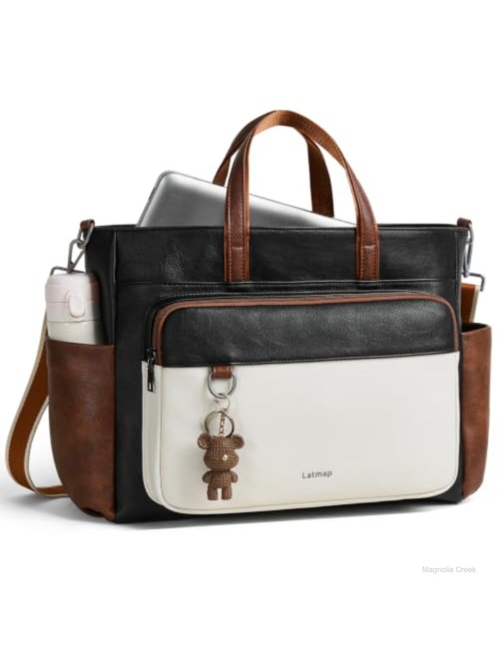 15.6 Inch Laptop Tote Bag Vegan Leather 3-Way Carry Work Briefcase